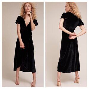 BHLDN / Thrive Velvet True Wrap Black V-Neck Flutter Sleeve Dress size XL